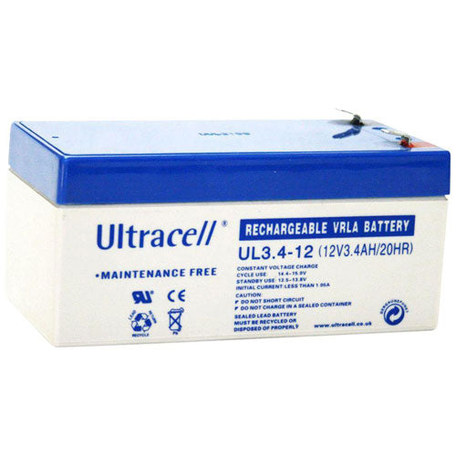 B12V-3_4 Ultracell© Επαναφορτιζόμενη μπαταρία μολύβδου κλειστού τύπου 12V 3,4Ah
